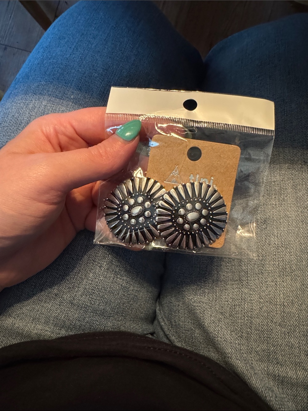 Silver Sunburst Button Earrings -